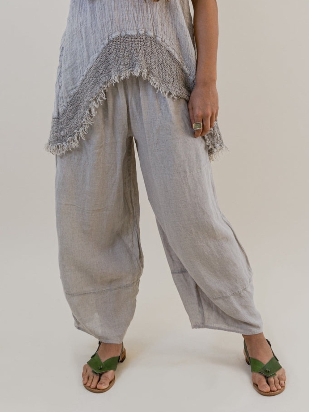La Bottega di Brunella 100% Linen Wide Leg Pants Oatmeal Ragu-Battista OS